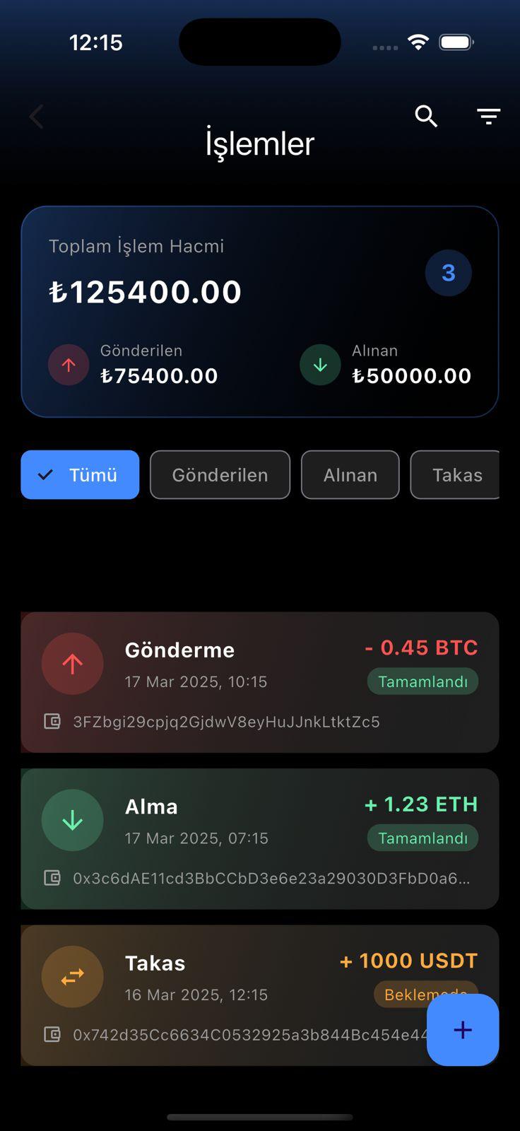Pegos Hibrit Cüzdan İşlemler Ekranı